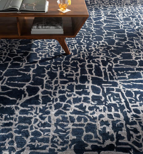Banshee Handmade Wool & Viscose Rug — Dark Blue | BAN-3306 - colour & pattern