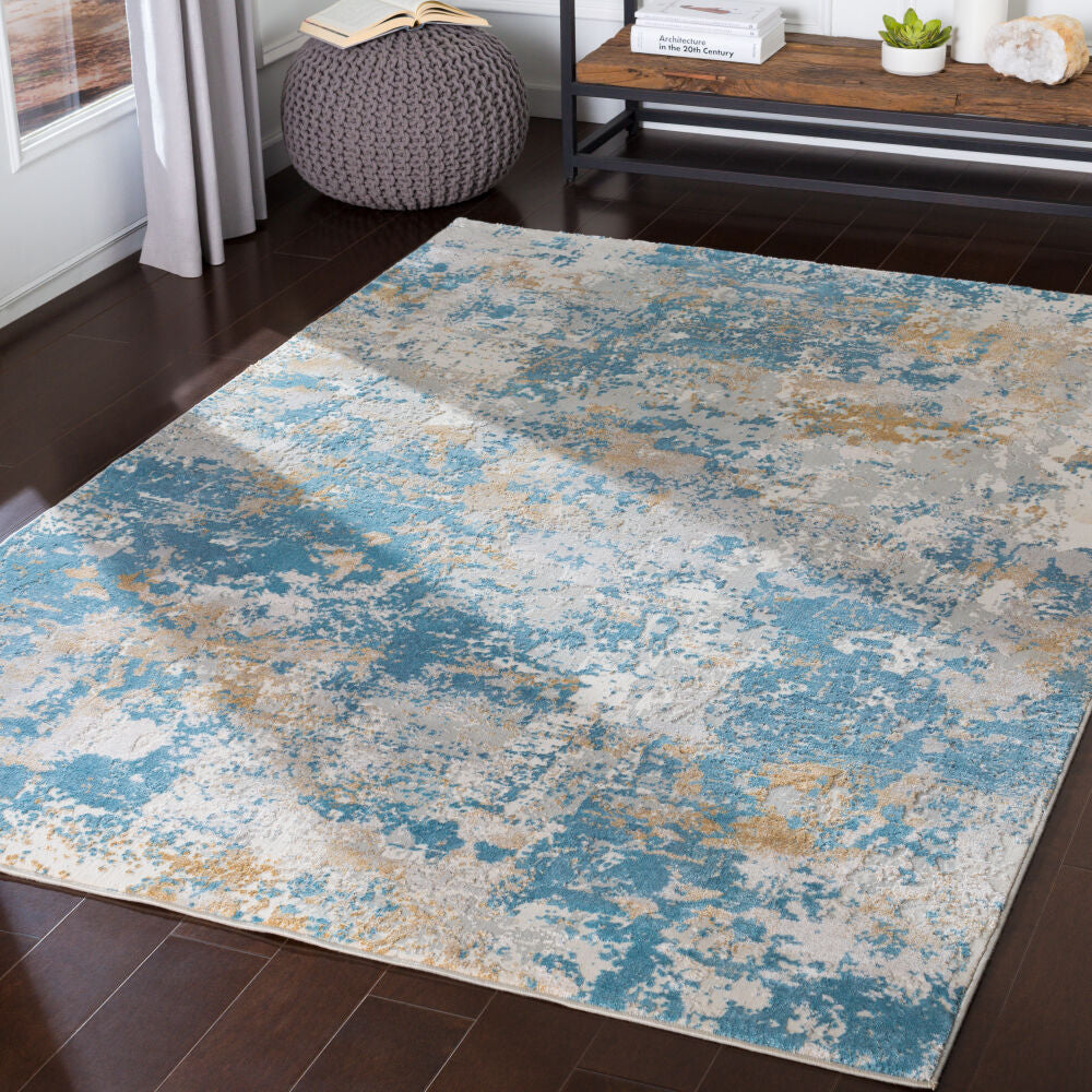 Aisha Machine Woven Rug — Light Blue / Mustard | AIS-2302 - colour & pattern