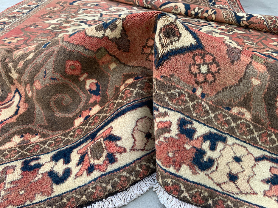 Handmade Persian Wool Area Rug 7x10 - Taupe Floral Medallion Persian Style Rug - Exact Size 9'8" x 6'11" - KBHM-1002