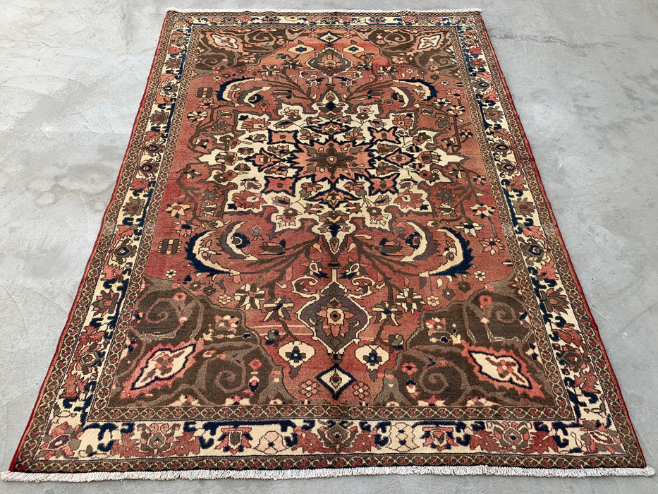 Handmade Persian Wool Area Rug 7x10 - Taupe Floral Medallion Persian Style Rug - Exact Size 9'8" x 6'11" - KBHM-1002