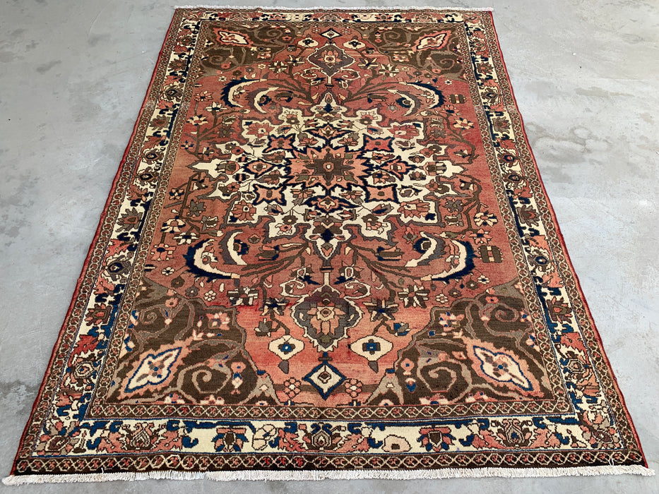 Handmade Persian Wool Area Rug 7x10 - Taupe Floral Medallion Persian Style Rug - Exact Size 9'8" x 6'11" - KBHM-1002
