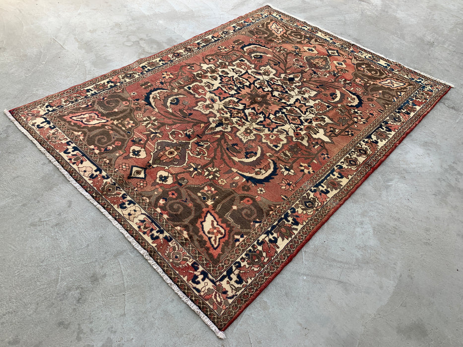 Handmade Persian Wool Area Rug 7x10 - Taupe Floral Medallion Persian Style Rug - Exact Size 9'8" x 6'11" - KBHM-1002