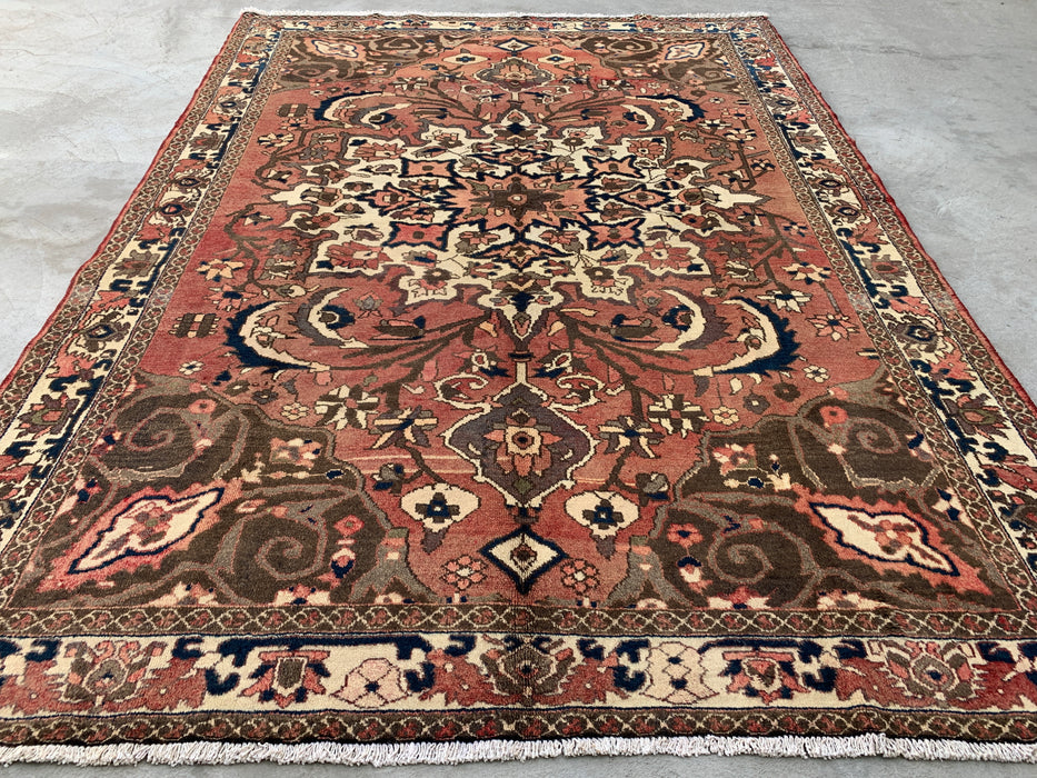 Handmade Persian Wool Area Rug 7x10 - Taupe Floral Medallion Persian Style Rug - Exact Size 9'8" x 6'11" - KBHM-1002