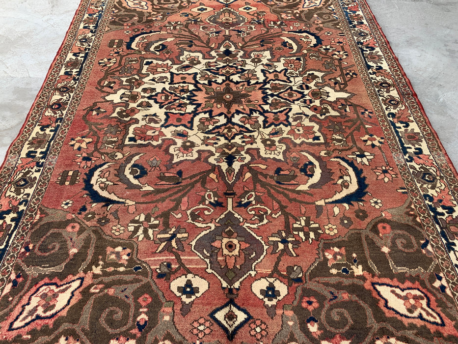 Handmade Persian Wool Area Rug 7x10 - Taupe Floral Medallion Persian Style Rug - Exact Size 9'8" x 6'11" - KBHM-1002