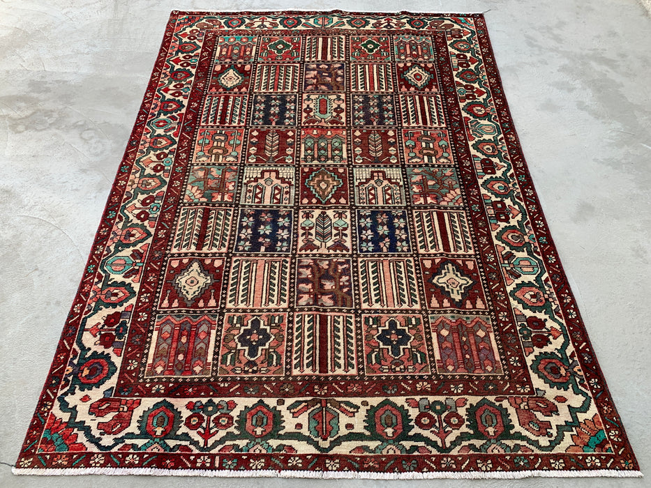 Handmade Persian Wool Area Rug 7x10 - Multicolor Geometric Patchwork Persian Style Rug - Exact Size 9'5" x 6'7" - KBHM-1006