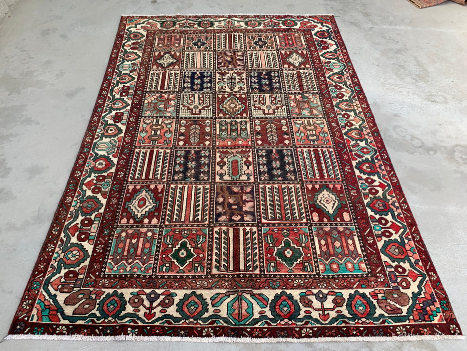 Handmade Persian Wool Area Rug 7x10 - Multicolor Geometric Patchwork Persian Style Rug - Exact Size 9'5" x 6'7" - KBHM-1006