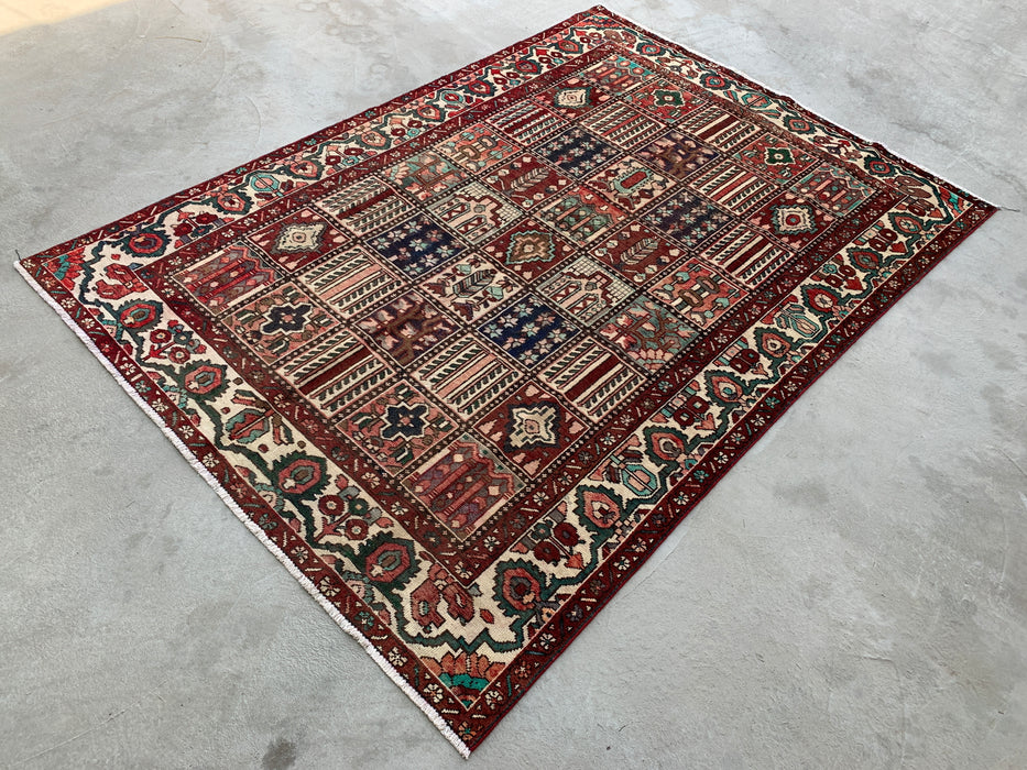 Handmade Persian Wool Area Rug 7x10 - Multicolor Geometric Patchwork Persian Style Rug - Exact Size 9'5" x 6'7" - KBHM-1006