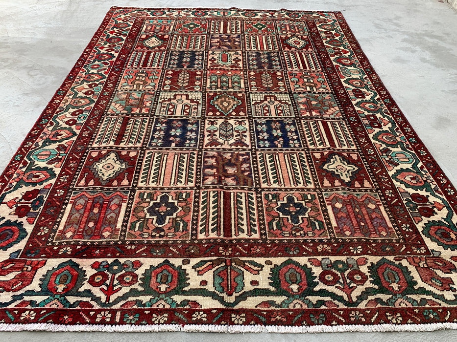 Handmade Persian Wool Area Rug 7x10 - Multicolor Geometric Patchwork Persian Style Rug - Exact Size 9'5" x 6'7" - KBHM-1006