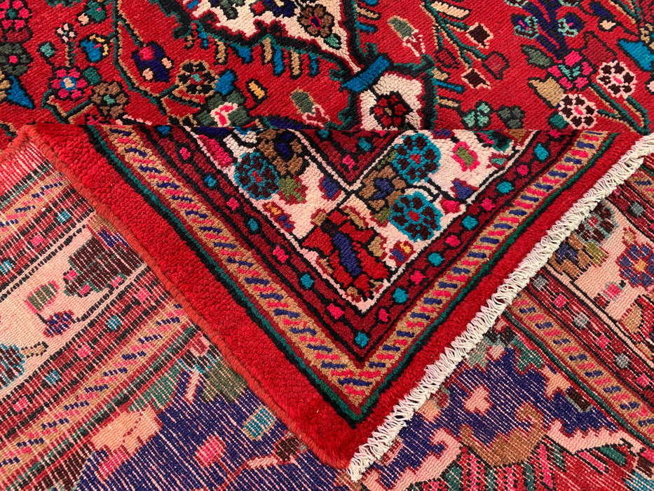 Handmade Persian Wool Area Rug 7x10 - Red Floral Medallion Persian Style Rug - Exact Size 9'7" x 6'9" - KBHM-1019