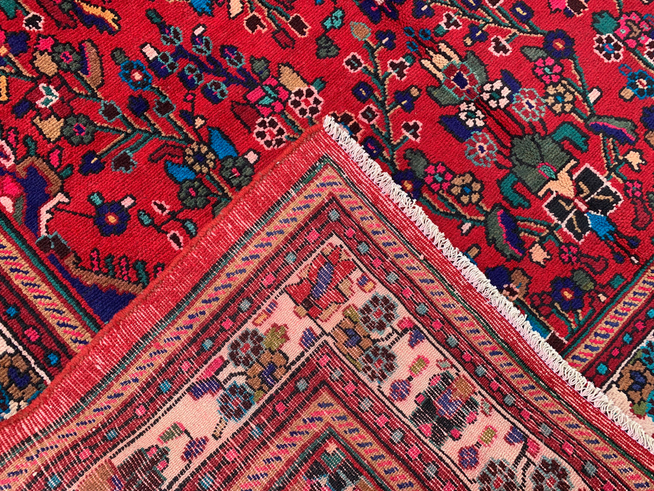 Handmade Persian Wool Area Rug 7x10 - Red Floral Medallion Persian Style Rug - Exact Size 9'7" x 6'9" - KBHM-1019