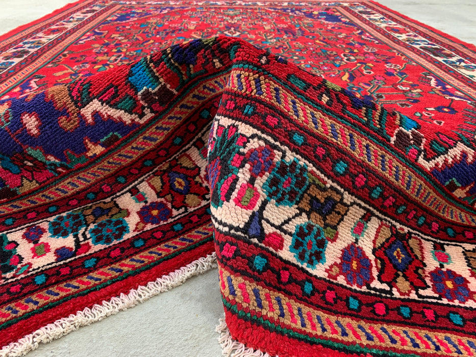 Handmade Persian Wool Area Rug 7x10 - Red Floral Medallion Persian Style Rug - Exact Size 9'7" x 6'9" - KBHM-1019