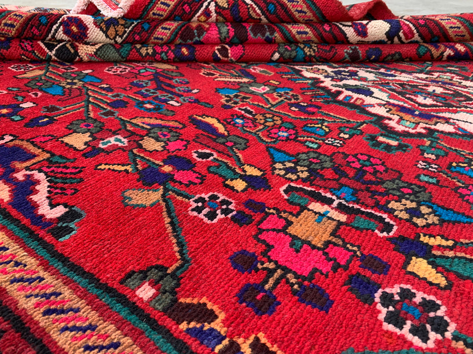 Handmade Persian Wool Area Rug 7x10 - Red Floral Medallion Persian Style Rug - Exact Size 9'7" x 6'9" - KBHM-1019