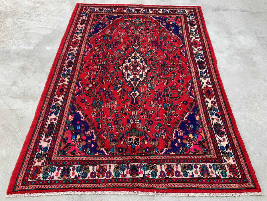 Handmade Persian Wool Area Rug 7x10 - Red Floral Medallion Persian Style Rug - Exact Size 9'7" x 6'9" - KBHM-1019