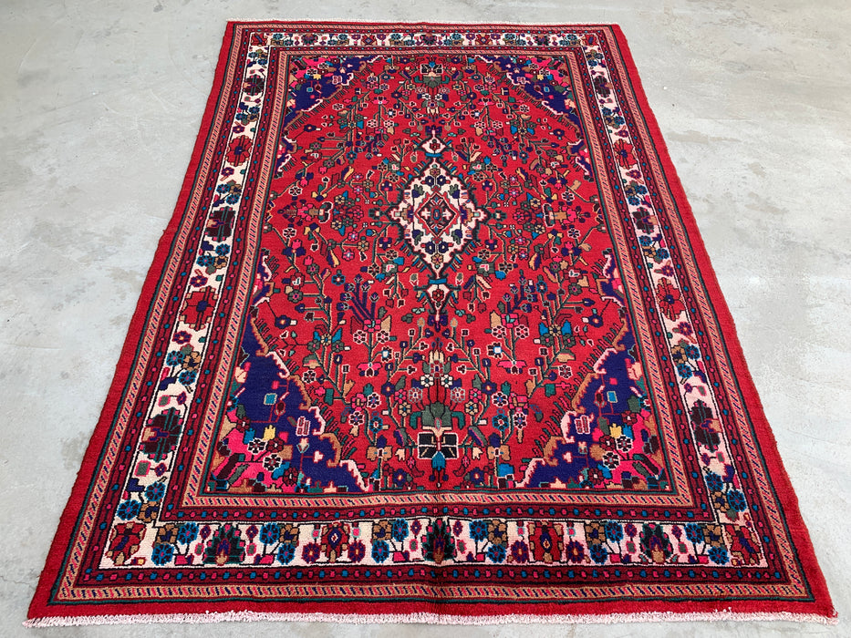 Handmade Persian Wool Area Rug 7x10 - Red Floral Medallion Persian Style Rug - Exact Size 9'7" x 6'9" - KBHM-1019