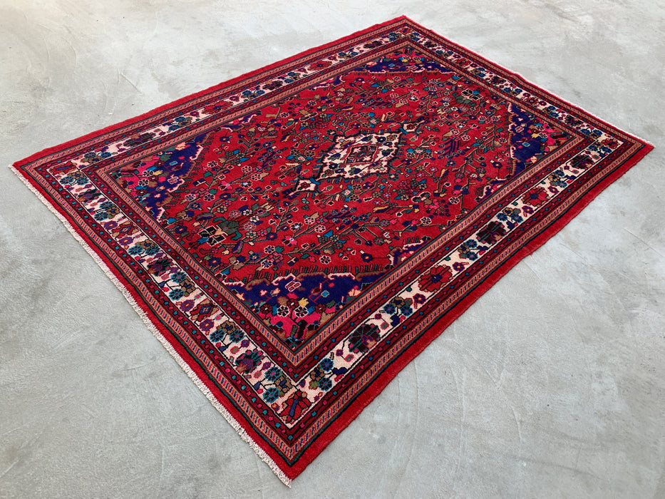 Handmade Persian Wool Area Rug 7x10 - Red Floral Medallion Persian Style Rug - Exact Size 9'7" x 6'9" - KBHM-1019