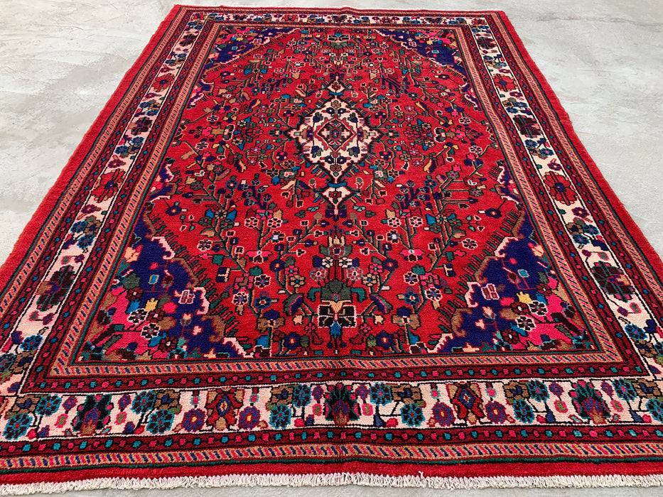 Handmade Persian Wool Area Rug 7x10 - Red Floral Medallion Persian Style Rug - Exact Size 9'7" x 6'9" - KBHM-1019