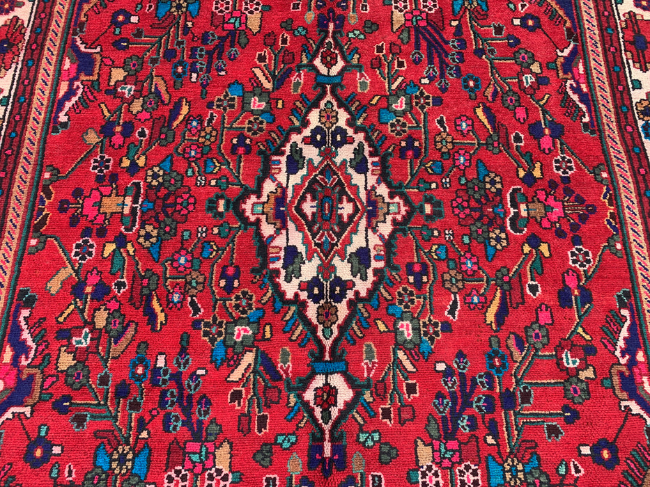 Handmade Persian Wool Area Rug 7x10 - Red Floral Medallion Persian Style Rug - Exact Size 9'7" x 6'9" - KBHM-1019