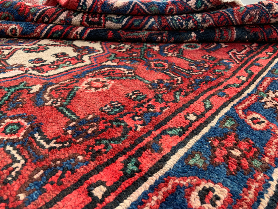 Handmade Persian Wool Area Rug 7x10 - Red, Blue & Ivory Traditional Geometric Medallion Persian Style Rug - Exact Size 9'10" x 6'11" - KBHM-1029