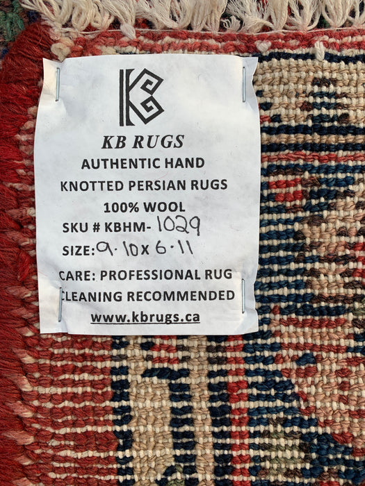 Handmade Persian Wool Area Rug 7x10 - Red, Blue & Ivory Traditional Geometric Medallion Persian Style Rug - Exact Size 9'10" x 6'11" - KBHM-1029