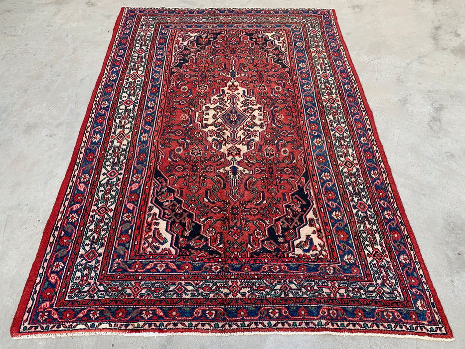 Handmade Persian Wool Area Rug 7x10 - Red, Blue & Ivory Traditional Geometric Medallion Persian Style Rug - Exact Size 9'10" x 6'11" - KBHM-1029