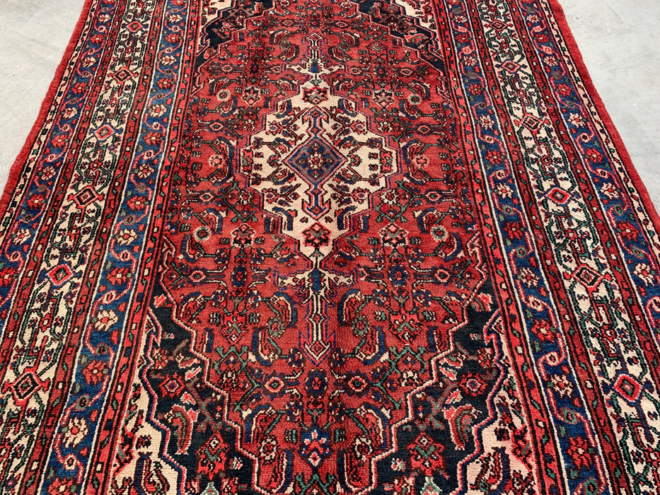 Handmade Persian Wool Area Rug 7x10 - Red, Blue & Ivory Traditional Geometric Medallion Persian Style Rug - Exact Size 9'10" x 6'11" - KBHM-1029