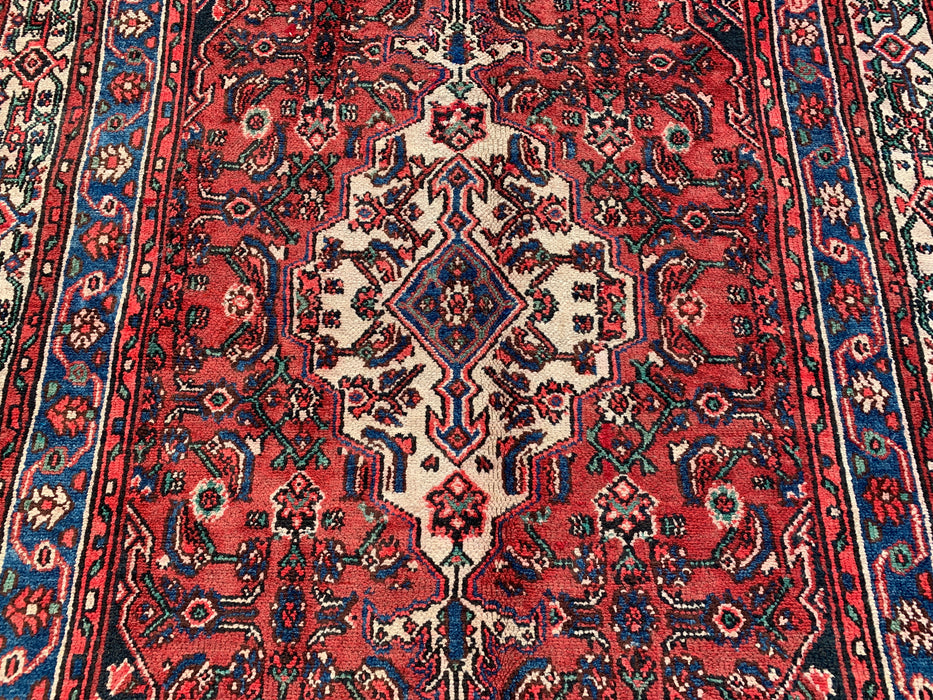 Handmade Persian Wool Area Rug 7x10 - Red, Blue & Ivory Traditional Geometric Medallion Persian Style Rug - Exact Size 9'10" x 6'11" - KBHM-1029