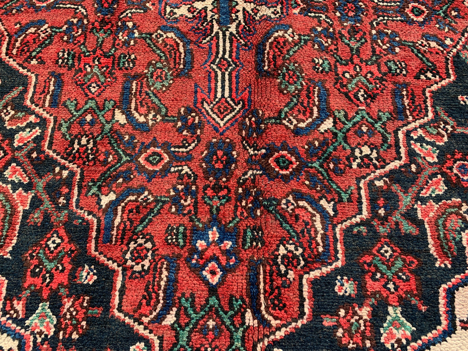 Handmade Persian Wool Area Rug 7x10 - Red, Blue & Ivory Traditional Geometric Medallion Persian Style Rug - Exact Size 9'10" x 6'11" - KBHM-1029