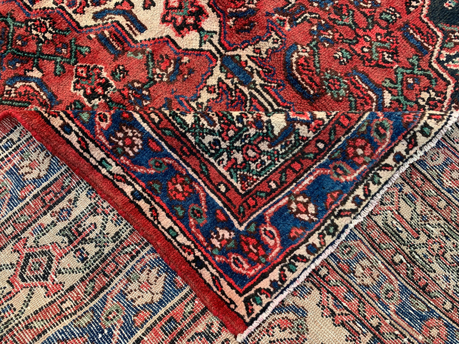 Handmade Persian Wool Area Rug 7x10 - Red, Blue & Ivory Traditional Geometric Medallion Persian Style Rug - Exact Size 9'10" x 6'11" - KBHM-1029
