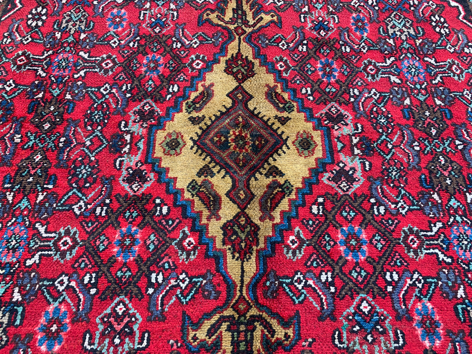 Handmade Persian Wool Area Rug 7x10 - Red, Navy & Gold Traditional Geometric Medallion Persian Style Rug - Exact Size 9'10" x 6'9" - KBHM-1030