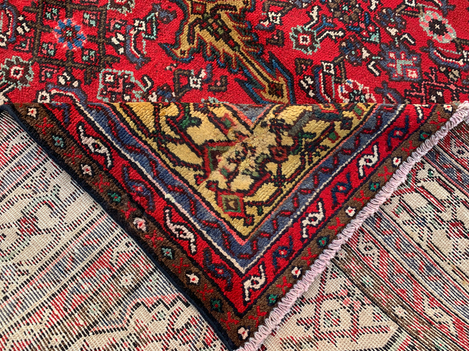 Handmade Persian Wool Area Rug 7x10 - Red, Navy & Gold Traditional Geometric Medallion Persian Style Rug - Exact Size 9'10" x 6'9" - KBHM-1030