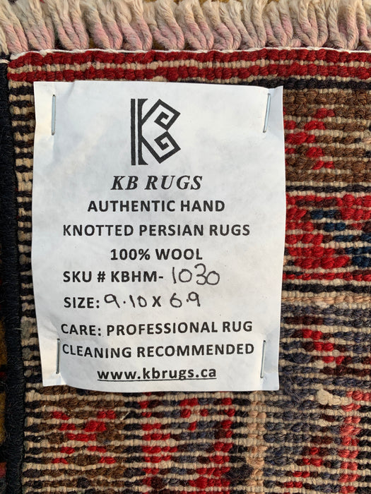 Handmade Persian Wool Area Rug 7x10 - Red, Navy & Gold Traditional Geometric Medallion Persian Style Rug - Exact Size 9'10" x 6'9" - KBHM-1030