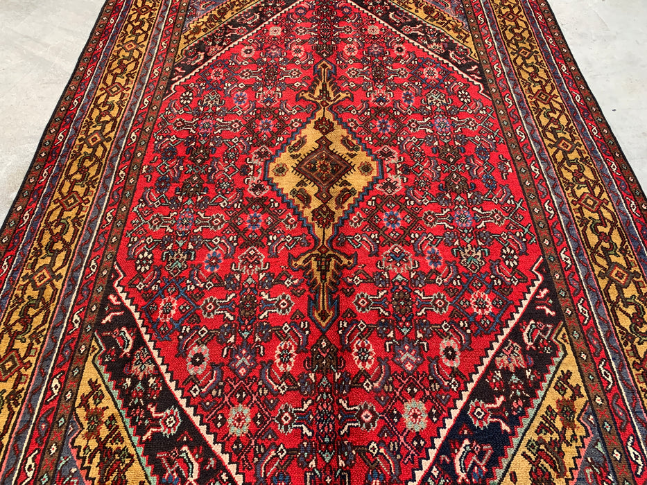 Handmade Persian Wool Area Rug 7x10 - Red, Navy & Gold Traditional Geometric Medallion Persian Style Rug - Exact Size 9'10" x 6'9" - KBHM-1030