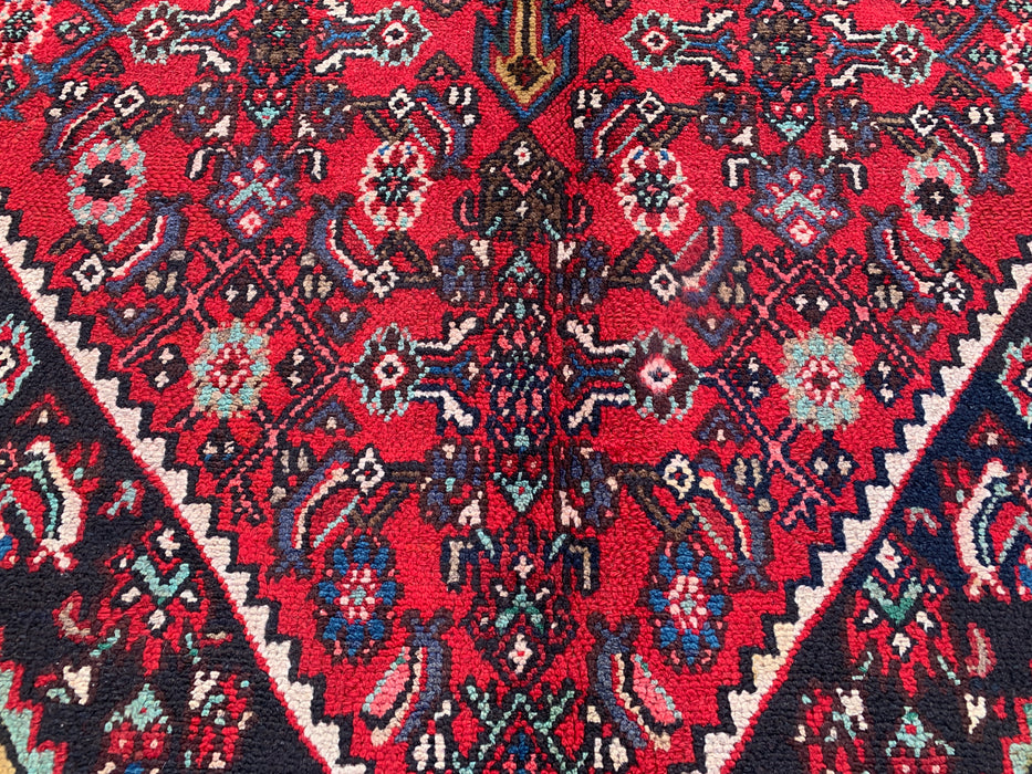 Handmade Persian Wool Area Rug 7x10 - Red, Navy & Gold Traditional Geometric Medallion Persian Style Rug - Exact Size 9'10" x 6'9" - KBHM-1030