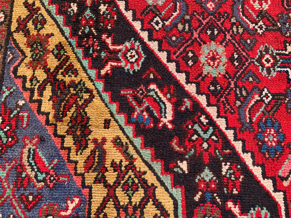 Handmade Persian Wool Area Rug 7x10 - Red, Navy & Gold Traditional Geometric Medallion Persian Style Rug - Exact Size 9'10" x 6'9" - KBHM-1030