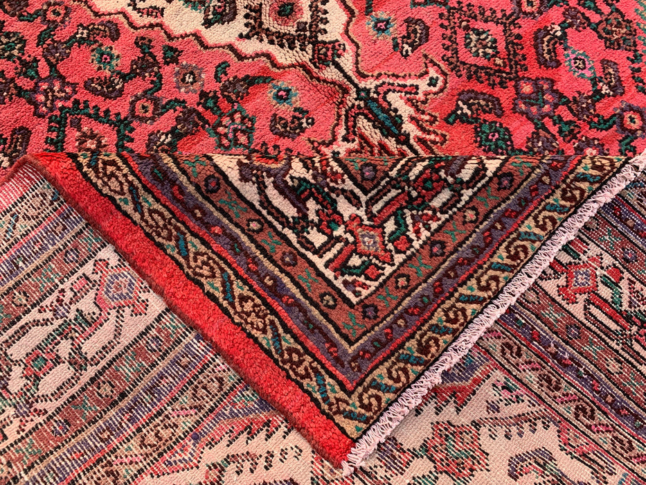 Handmade Persian Wool Area Rug 7x10 - Red, Ivory & Charcoal Traditional Geometric Medallion Persian Style Rug - Exact Size 9'9" x 7'0" - KBHM-1033