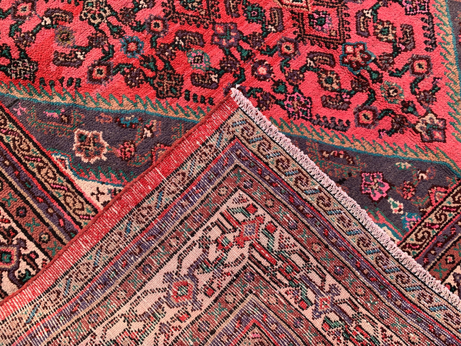 Handmade Persian Wool Area Rug 7x10 - Red, Ivory & Charcoal Traditional Geometric Medallion Persian Style Rug - Exact Size 9'9" x 7'0" - KBHM-1033
