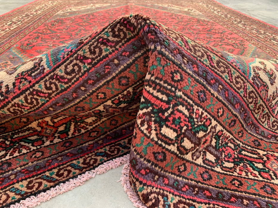 Handmade Persian Wool Area Rug 7x10 - Red, Ivory & Charcoal Traditional Geometric Medallion Persian Style Rug - Exact Size 9'9" x 7'0" - KBHM-1033