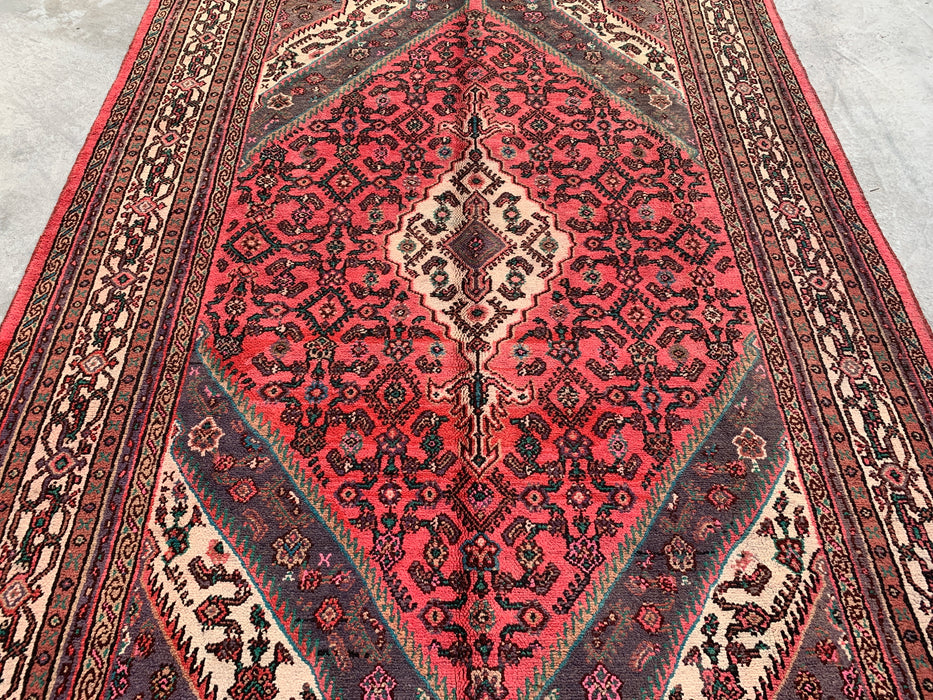 Handmade Persian Wool Area Rug 7x10 - Red, Ivory & Charcoal Traditional Geometric Medallion Persian Style Rug - Exact Size 9'9" x 7'0" - KBHM-1033