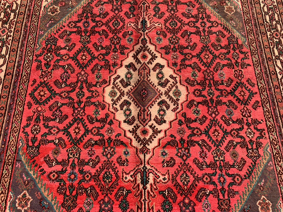 Handmade Persian Wool Area Rug 7x10 - Red, Ivory & Charcoal Traditional Geometric Medallion Persian Style Rug - Exact Size 9'9" x 7'0" - KBHM-1033