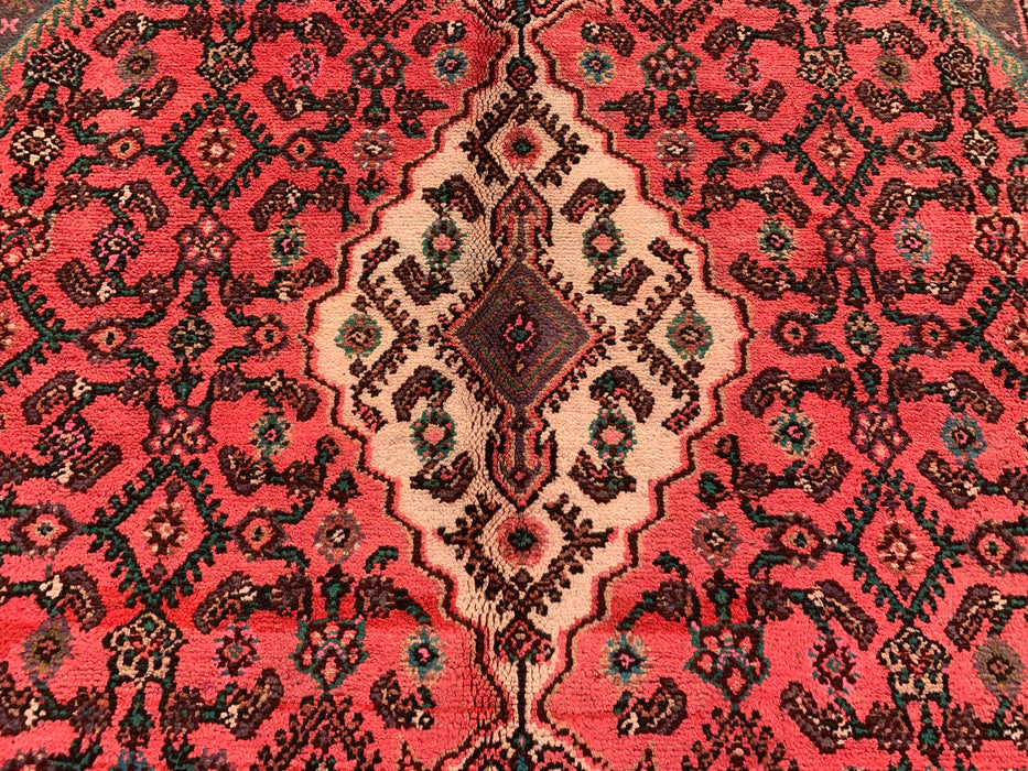 Handmade Persian Wool Area Rug 7x10 - Red, Ivory & Charcoal Traditional Geometric Medallion Persian Style Rug - Exact Size 9'9" x 7'0" - KBHM-1033
