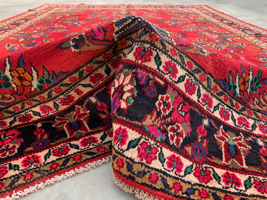 Handmade Persian Wool Area Rug 7x10 - Red, Navy & Ivory Traditional Floral Medallion Persian Style Rug - Exact Size 9'9" x 6'11" - KBHM-1041