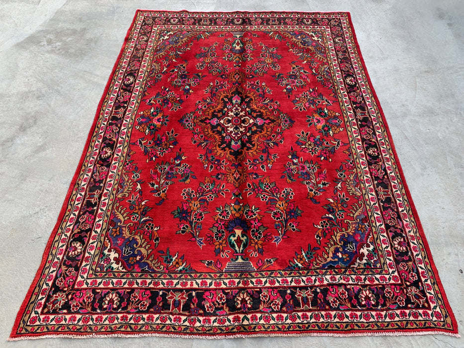 Handmade Persian Wool Area Rug 7x10 - Red, Blue & Ivory Traditional Medallion Persian Style Rug - Exact Size 10'4" x 6'11" - KBHM-1040