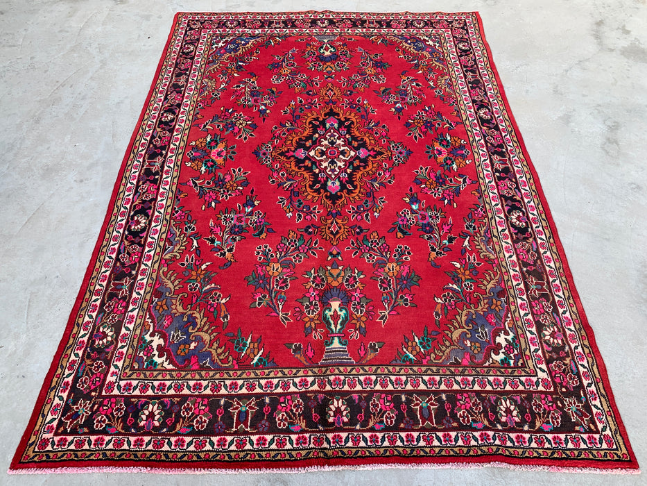 Handmade Persian Wool Area Rug 7x10 - Red, Blue & Ivory Traditional Medallion Persian Style Rug - Exact Size 10'4" x 6'11" - KBHM-1040