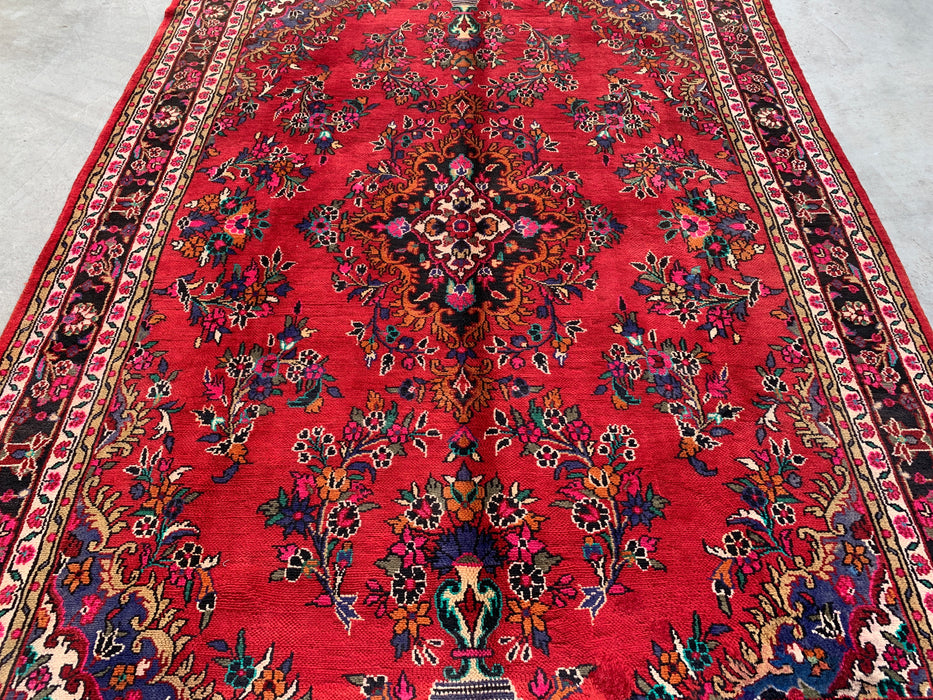 Handmade Persian Wool Area Rug 7x10 - Red, Blue & Ivory Traditional Medallion Persian Style Rug - Exact Size 10'4" x 6'11" - KBHM-1040
