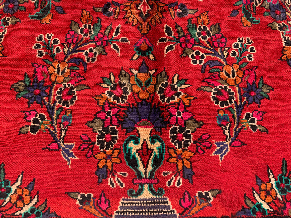 Handmade Persian Wool Area Rug 7x10 - Red, Navy & Ivory Traditional Floral Medallion Persian Style Rug - Exact Size 9'9" x 6'11" - KBHM-1041