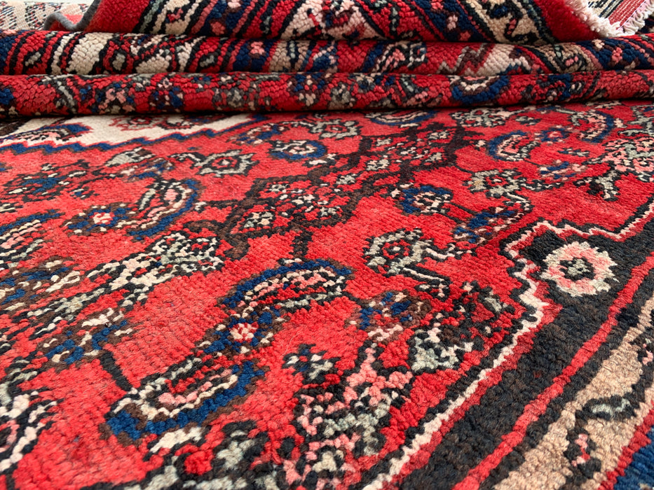 Handmade Persian Wool Area Rug 7x10 - Red, Ivory & Navy Traditional Geometric Medallion Persian Style Rug - Exact Size 10'4" x 6'11" - KBHM-1043