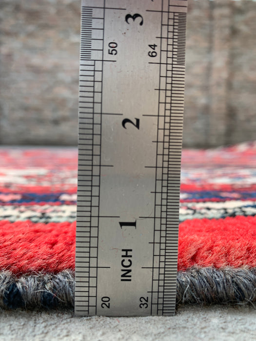 Handmade Persian Wool Area Rug 7x10 - Red, Ivory & Navy Traditional Geometric Medallion Persian Style Rug - Exact Size 10'4" x 6'11" - KBHM-1043