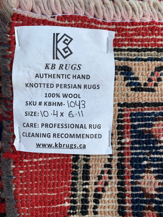 Handmade Persian Wool Area Rug 7x10 - Red, Ivory & Navy Traditional Geometric Medallion Persian Style Rug - Exact Size 10'4" x 6'11" - KBHM-1043