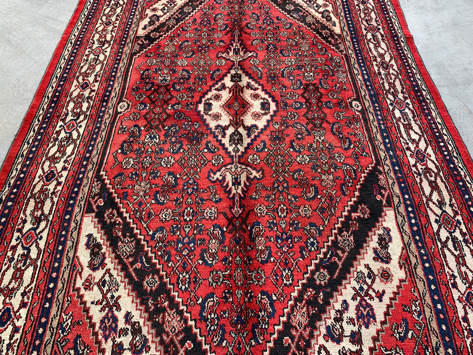 Handmade Persian Wool Area Rug 7x10 - Red, Ivory & Navy Traditional Geometric Medallion Persian Style Rug - Exact Size 10'4" x 6'11" - KBHM-1043
