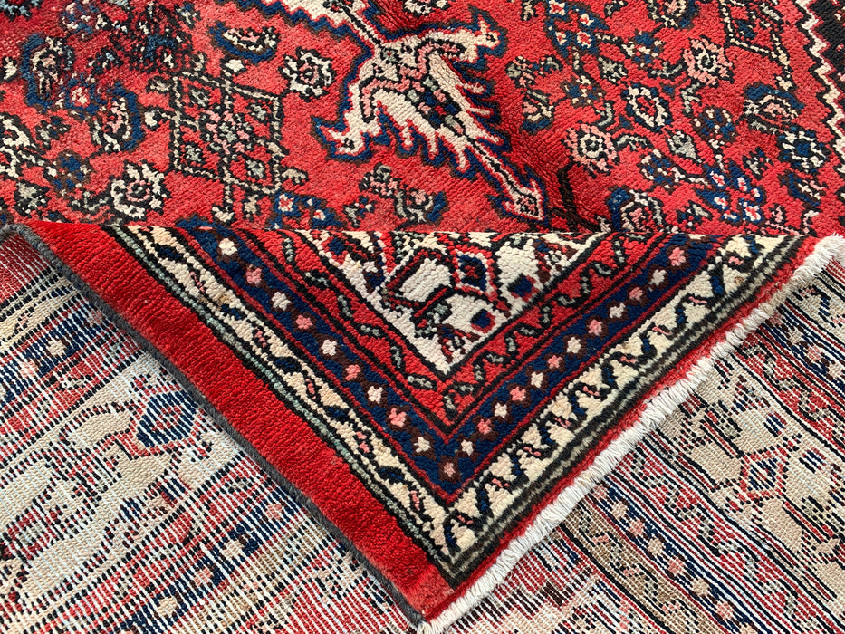 Handmade Persian Wool Area Rug 7x10 - Red, Ivory & Navy Traditional Geometric Medallion Persian Style Rug - Exact Size 10'4" x 6'11" - KBHM-1043